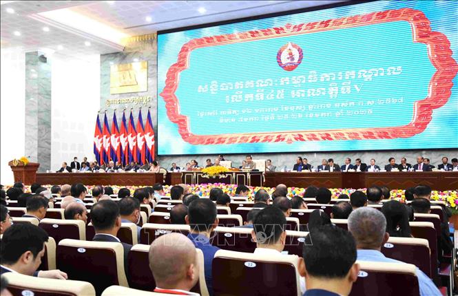 Quang cảnh phiên khai mạc Hội nghị Ban chấp hành Trung ương CPP (Khóa V) mở rộng lần thứ 45. Ảnh: Huỳnh Thảo - PV TTXVN tại Campuchia 