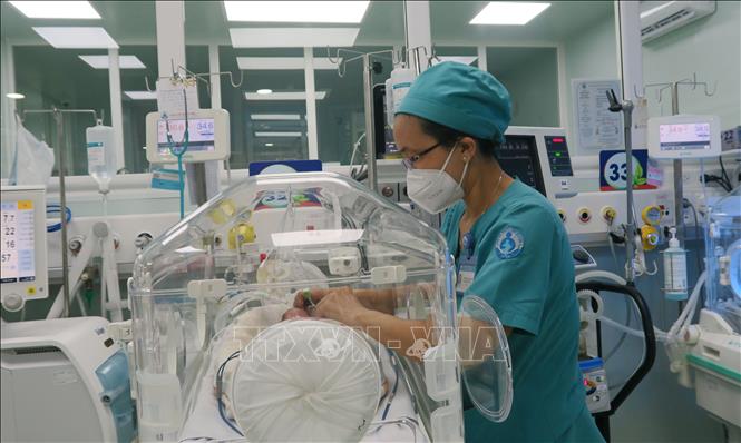 Điều dưỡng Khoa Hồi sức sơ sinh, Bệnh viện Nhi đồng 1 chăm sóc trẻ sơ sinh sinh non, bệnh lý không kể Lễ, Tết. Ảnh: Đinh Hằng - TTXVN