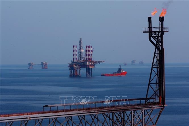 Các giàn khoan khai thác dầu trên mỏ Bạch Hổ, ngoài khơi tỉnh Bà Rịa-Vũng Tàu. Ảnh: Huy Hùng - TTXVN