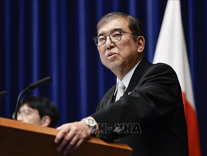 Thủ tướng Nhật Bản Shigeru Ishiba trong cuộc họp báo tại Tokyo ngày 11/11/2024. Ảnh: Kyodo/TTXVN