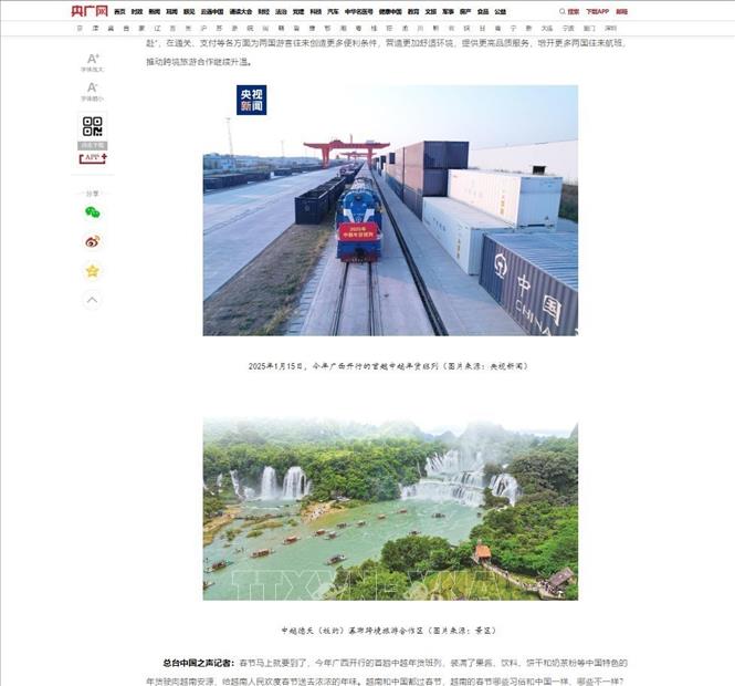 Chuyến tàu liên vận chuyển hàng Tết Trung - Việt xuất phát từ Quảng Tây và Khu hợp tác du lịch xuyên biên giới thác Đức Thiên (Trung Quốc) - Bản Giốc (Việt Nam). Ảnh: Công Tuyên - PV TTXVN tại Bắc Kinh