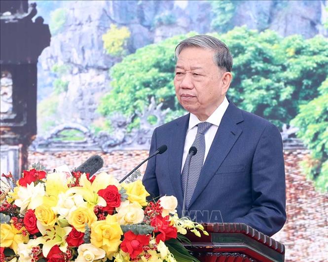 Tổng Bí thư Tô Lâm phát biểu tại dự Lễ phát động “Tết trồng cây đời đời nhớ ơn Bác Hồ” Xuân Ất Tỵ 2025. Ảnh: Thống Nhất – TTXVN