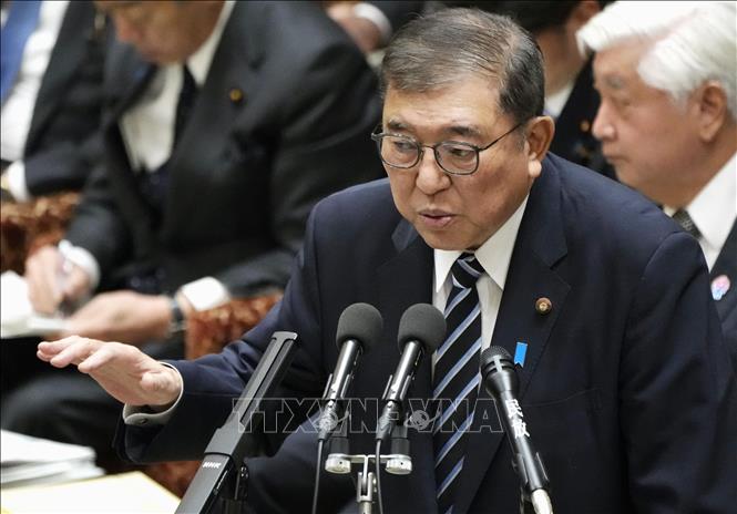 Thủ tướng Nhật Bản Shigeru Ishiba phát biểu tại phiên họp Quốc hội ở Tokyo ngày 31/1/2025. Ảnh: Kyodo/TTXVN