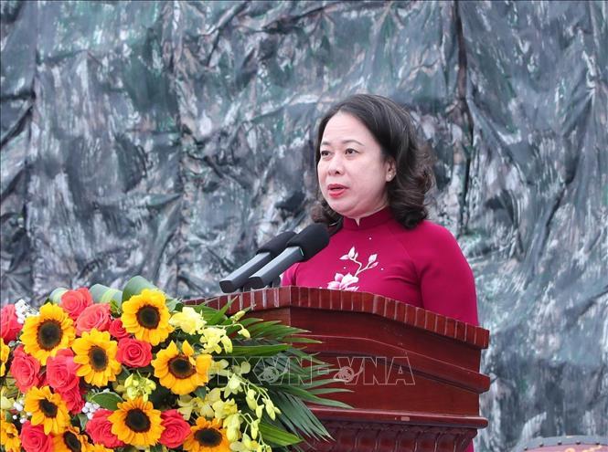 Phó Chủ tịch nước Võ Thị Ánh Xuân phát biểu tại Lễ kỷ niệm 1985 năm Khởi nghĩa Hai Bà Trưng. Ảnh: Trọng Đức - TTXVN