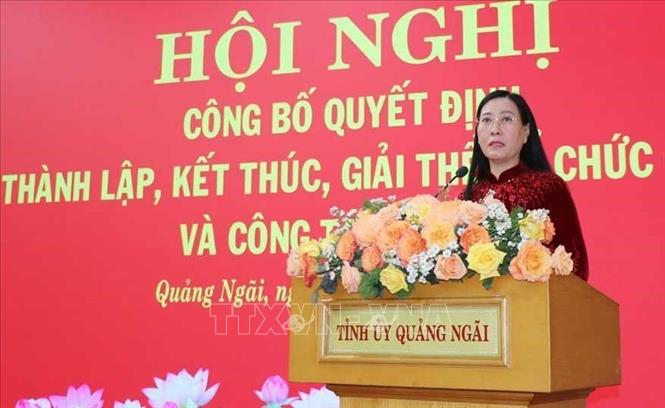 Ủy viên Trung ương Đảng, Bí thư Tỉnh ủy Quảng Ngãi Bùi Thị Quỳnh Vân phát biểu tại Hội nghị. Ảnh: Phạm Cường - TTXVN