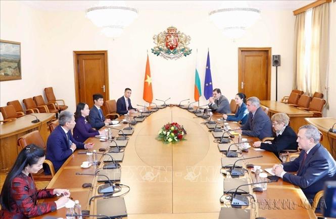 Phó Chủ tịch nước Võ Thị Ánh Xuân hội kiến Quyền Thủ tướng Bulgaria Stefan Yanev (Sofia, 26/10/2021). Ảnh: Phương Hoa - TTXVN