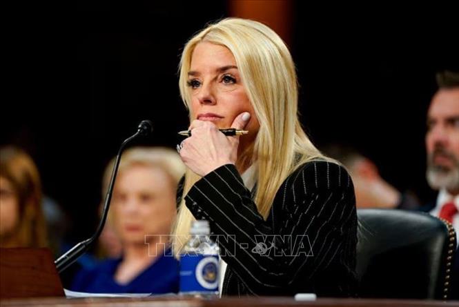 Bà Pam Bondi trong phiên điều trần tại Ủy ban Tư pháp Thượng viện Mỹ ở Washington, ngày 15/1/2025. Ảnh: REUTERS/TTXVN