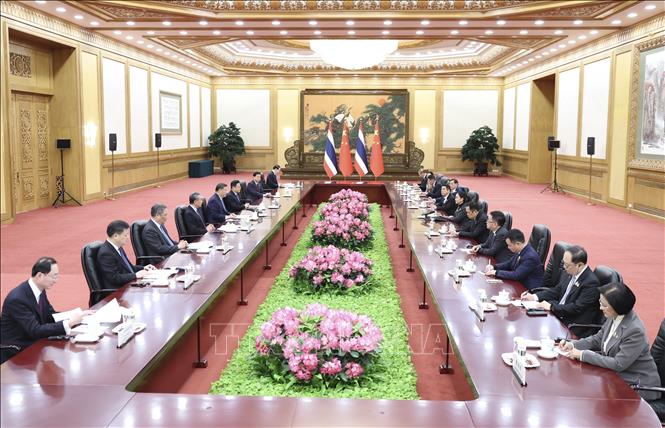 Chủ tịch Trung Quốc Tập Cận Bình và Thủ tướng Thái Lan Paetongtarn Sinawatra tại cuộc gặp ở Bắc Kinh ngày 6/2/2025. Ảnh: THX/TTXVN