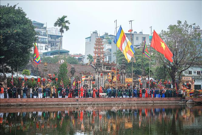 Quang cảnh lễ rước Lễ hội làng Triều Khúc - Di sản văn hoá phi vật thể Quốc gia. Ảnh: Hoàng Hiếu - TTXVN