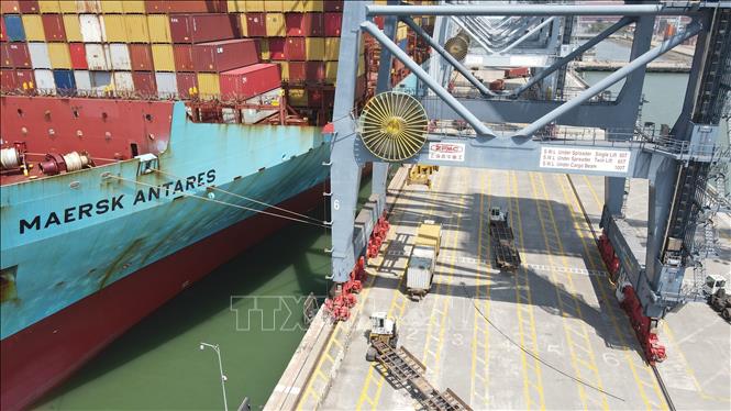 Cai Mep International Terminal welcomes the first vessel from the WC1/TP6 service of the Gemini Cooperation. VNA Photo: Huỳnh Sơn 