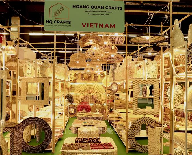 Hoang Quan crafts' bamboo and rattan handicraft booth at Ambiente 2025 trade fair. VNA Photo: Phương Hoa
