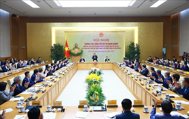 Hội nghị Thường trực Chính phủ gặp gỡ doanh nghiệp. Ảnh: Dương Giang-TTXVN 