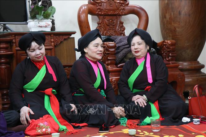 Buổi hát canh tổ chức tại nhà anh hai Đỗ Văn Chiến, làng Lũng Giang, thị trấn Lim, huyện Tiên Du, tỉnh Bắc Ninh. Ảnh: Thanh Thương - TTXVN 