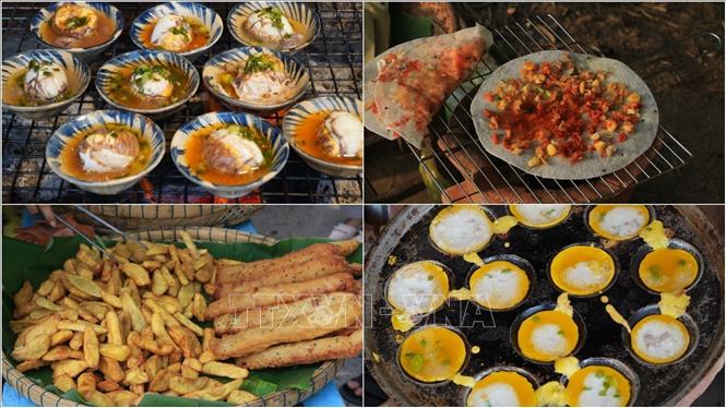 Những món ăn truyền thống tại chợ quê Tân Thuận Đông. Ảnh: Nhựt An - TTXVN