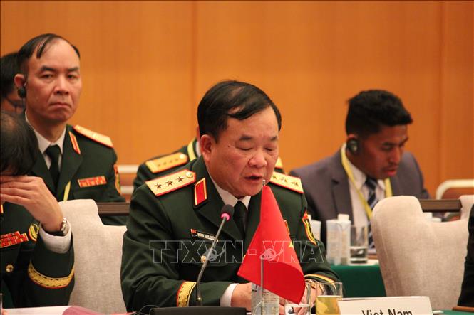 Thượng tướng Hoàng Xuân Chiến phát biểu tại Hội nghị Thứ trưởng Quốc phòng ASEAN - Nhật Bản lần thứ 14. Ảnh: Phạm Tuân - Pv TTXVN tại Nhật Bản