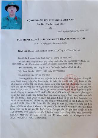 Chân dung anh Rơ Mah Giú, trú tại làng Bi, xã Ia O, huyện Ia Grai, tỉnh Gia Lai trên Đơn trình báo giải cứu. Ảnh: Hoài Nam - TTXVN