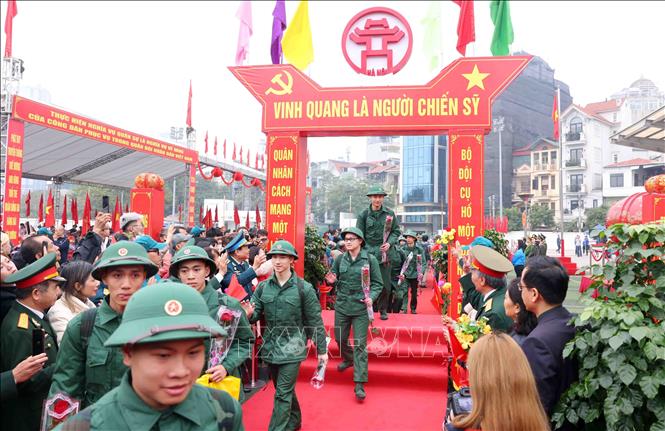 Năm 2025, Quận Đống Đa có 103 tân binh thực hiện nghĩa vụ quân sự và Công an nhân dân. Ảnh: Phạm Kiên - TTXVN