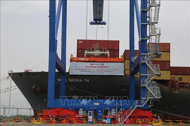 Ship M/V MSC BEIRA IV arrives at Phuoc An Port. VNA Photo: Công Phong 
