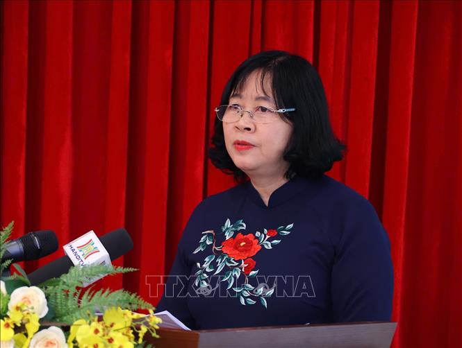 Bí thư Thành uỷ Hà Nội Bùi Thị Minh Hoài phát biểu chỉ đạo. Ảnh: Văn Điệp - TTXVN