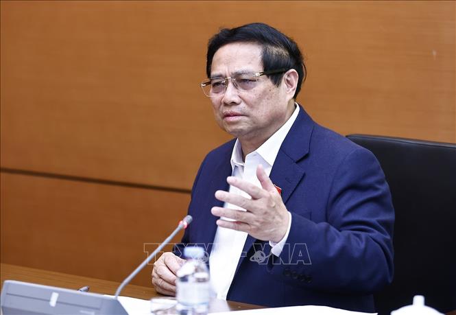 Thủ tướng Phạm Minh Chính, Đại biểu Quốc hội Thành phố Cần Thơ phát biểu. Ảnh: Doãn Tấn - TTXVN