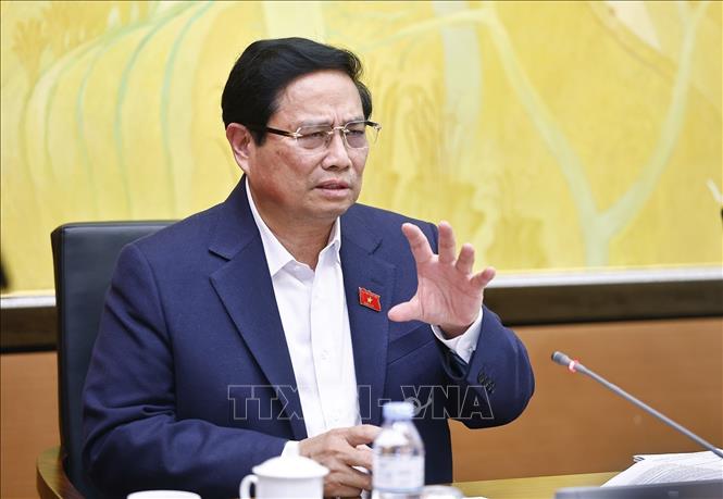 Thủ tướng Phạm Minh Chính, Đại biểu Quốc hội Thành phố Cần Thơ phát biểu. Ảnh: Doãn Tấn - TTXVN