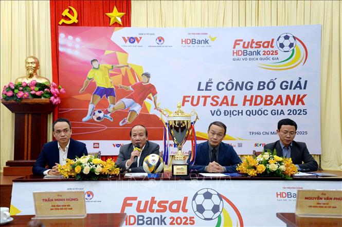 Quang cảnh lễ công bố giải Futsal HDBank Vô địch Quốc gia năm 2025. Ảnh: Thanh Vũ-TTXVN

