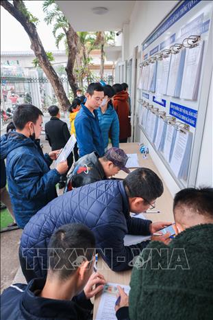 Người dân làm thủ tục đăng ký cấp, đổi GPLX tại Bộ phận Tiếp nhận và Trả kết quả giải quyết thủ tục hành chính của Sở GTVT Hà Nội ở số 2 Phùng Hưng (quận Hà Đông). Ảnh: Hoàng Hiếu - TTXVN