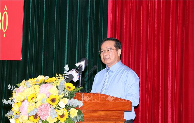 Đồng chí Nguyễn Văn Được, tân Phó Bí thư Thành ủy Thành phố Hồ Chí Minh phát biểu nhận nhiệm vụ. Ảnh: Xuân Khu-TTXVN