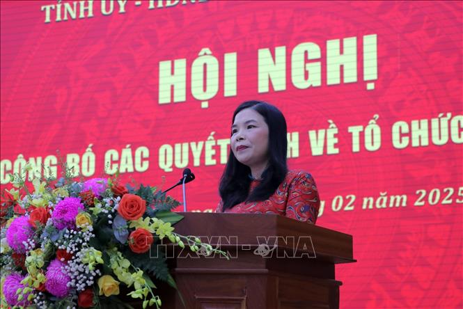 Giám đốc Sở Nội vụ Phạm Thị Tường Vân thay mặt 30 lãnh đạo sở phát biểu nhận nhiệm vụ mới. Ảnh: Chu Quốc Hùng-TTXVN