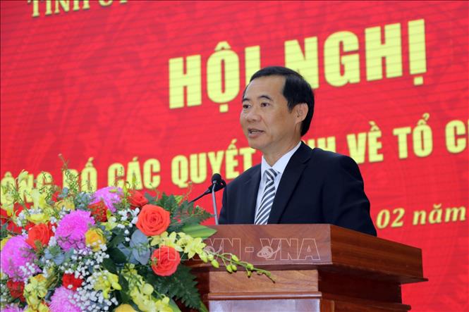 Quyền Bí thư Tỉnh ủy Lâm Đồng Nguyễn Thái Học phát biểu, giao nhiệm vụ cho 30 lãnh đạo sở vừa bổ nhiệm. Ảnh: Chu Quốc Hùng-TTXVN