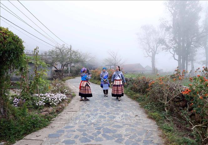Những năm gần đây, bản luôn được du khách trong và ngoài nước đến tham quan trải nghiệm. Ảnh: Quý Trung - TTXVN