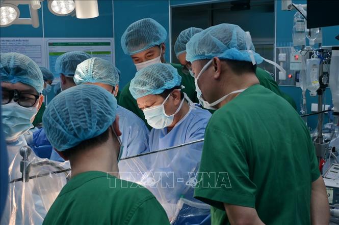 TTƯT.TS.BS. Đinh Văn Lượng tham gia ca phẫu thuật ghép phổi cho bệnh nhân Phạm Anh Thư vào chiều 30 Tết năm Giáp Thìn. Ảnh: TTXVN phát