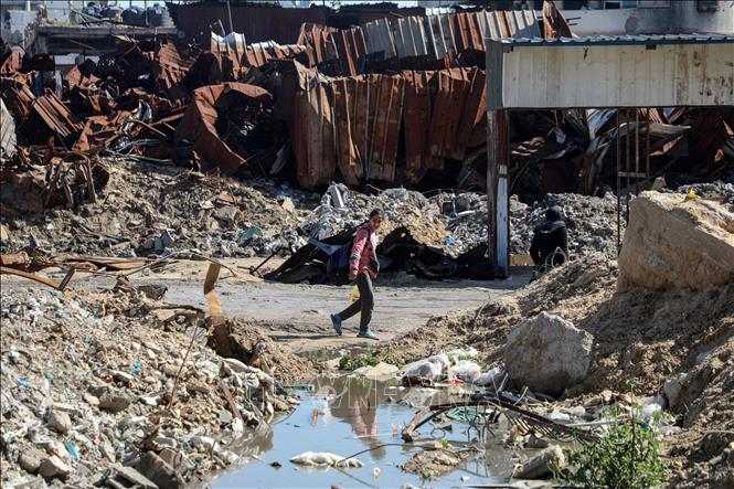 Cảnh tàn phá do xung đột tại Gaza, ngày 25/2/2025. Ảnh: THX/TTXVN