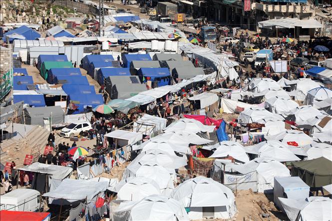 Quang cảnh trại tị nạn ở Al-Shujaiya, Gaza, ngày 25/2/2025. Ảnh: THX/TTXVN
