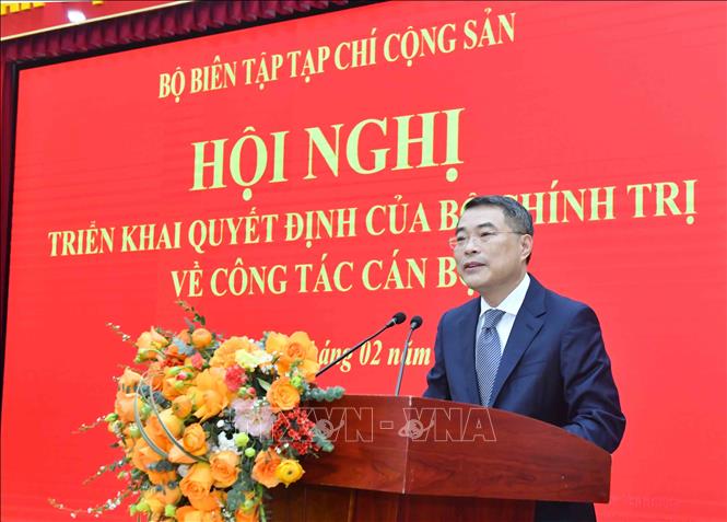 Đồng chí Lê Minh Hưng, Uỷ viên Bộ Chính trị, Bí thư Trung ương Đảng, Trưởng Ban Tổ chức Trung ương phát biểu tại hội nghị. Ảnh: TTXVN