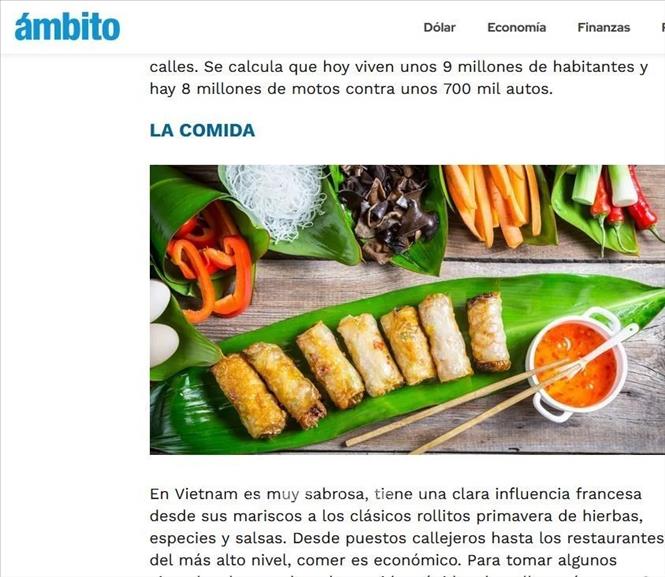 Tờ Ambito của Argentina đã đăng bài viết ca ngợi vẻ đẹp đất nước, con người và văn hóa Việt Nam. Ảnh: Diệu Hương - PV TTXVN tại Argentina