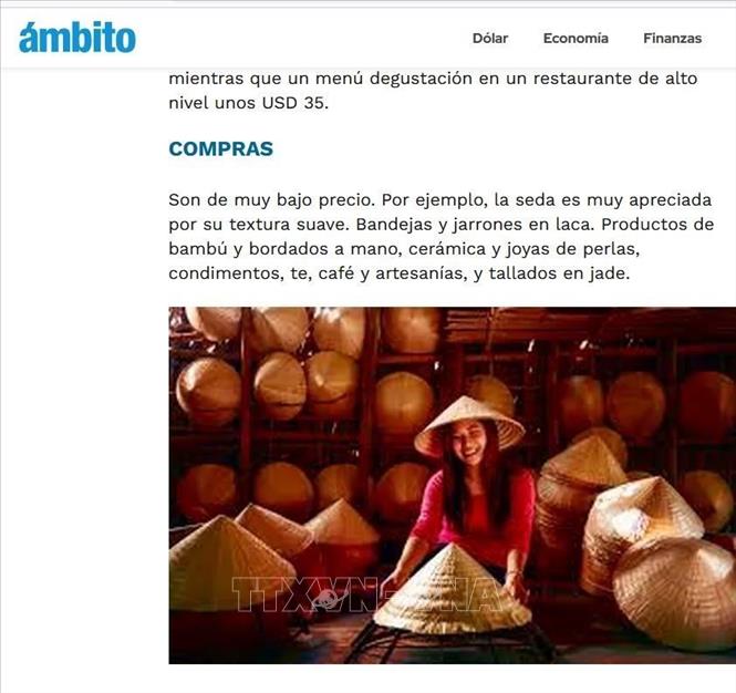 Tờ Ambito của Argentina đã đăng bài viết ca ngợi vẻ đẹp đất nước, con người và văn hóa Việt Nam. Ảnh: Diệu Hương - PV TTXVN tại Argentina