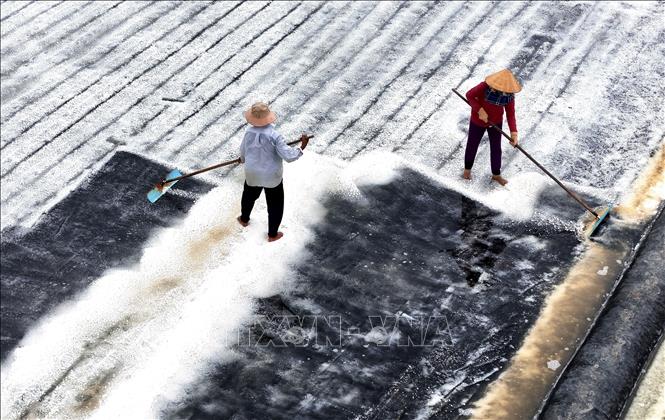 Vẻ đẹp trên cánh đồng muối xã Lý Nhơn. Ảnh: Hồng Đạt - TTXVN
