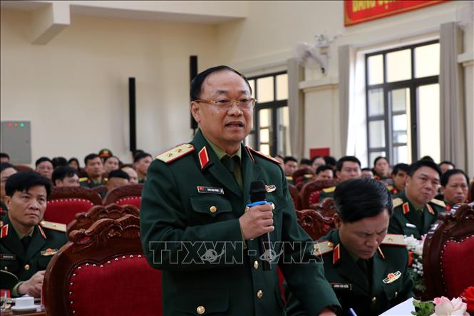 Trung tướng Thái Anh Ngọc, Phó Tổng tham mưu trưởng QĐND Việt Nam, phát biểu tại buổi làm việc. Ảnh: Mạnh Tú - TTXVN