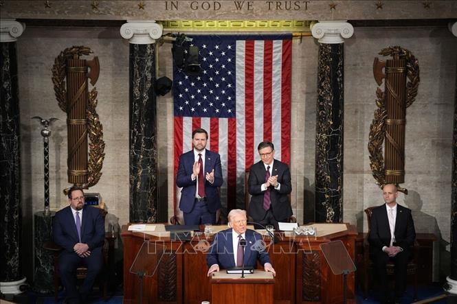 Tổng thống Mỹ Donald Trump phát biểu trước Quốc hội tại Washington, DC, ngày 4/3/2025. Ảnh: Getty Images/TTXVN