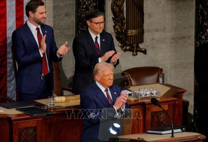 Tổng thống Mỹ Donald Trump phát biểu trước Quốc hội tại Washington, DC, ngày 4/3/2025. Ảnh: REUTERS/TTXVN