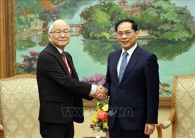 Deputy Prime Minister and Foreign Minister Bui Thanh Son receives Kyukeiren Chairman Kuratomi Sumio. VNA Photo: An Đăng 