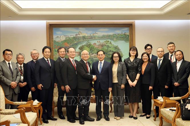 Deputy Prime Minister and Foreign Minister Bui Thanh Son receives Kyukeiren Chairman Kuratomi Sumio. VNA Photo: An Đăng 