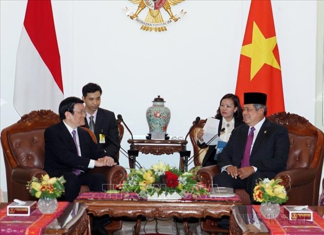 Tổng thống Indonesia Susilo Bambang Yudhoyono tiếp Chủ tịch nước Trương Tấn Sang tại Phủ Tổng thống (2013). Ảnh: Nguyễn Khang - TTXVN