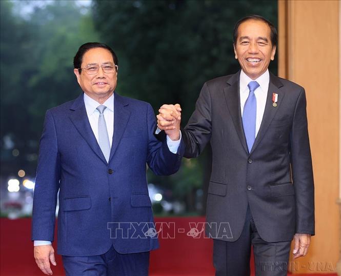 Thủ tướng Phạm Minh Chính hội kiến Tổng thống Cộng hòa Indonesia Joko Widodo trong chuyến thăm Việt Nam (Hà Nội, 12/1/2024). Ảnh: Dương Giang - TTXVN