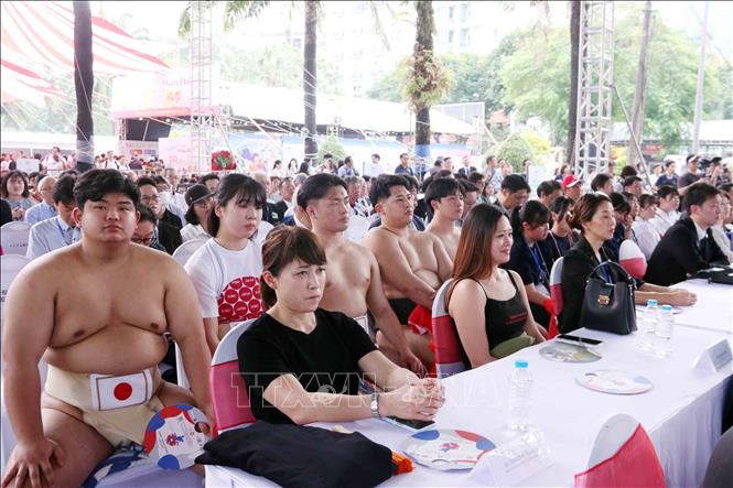 Sumo wrestlers among the participants to the festival's opening ceremony. VNA Photo: Xuân Khu