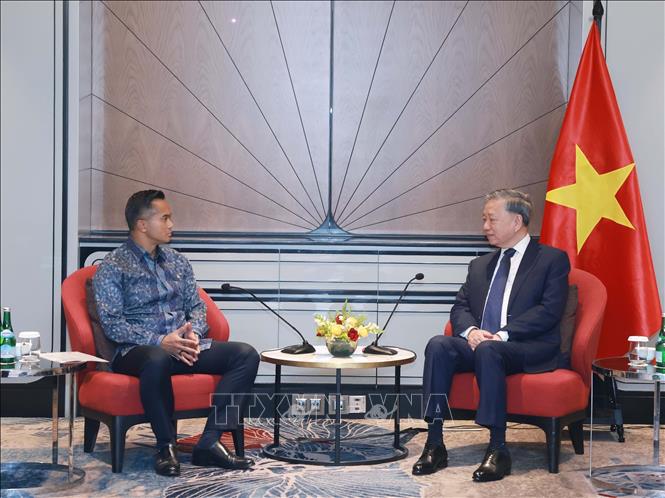 Party General Secretary To Lam receives Anindya Bakrie, Chairman of Indonesian Chamber of Commerce and Industry (KADIN). VNA Photo: Thống Nhất