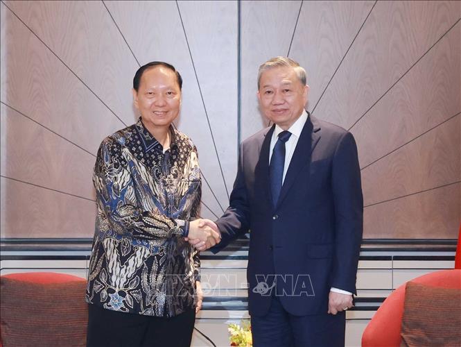 Party General Secretary To Lam receives Oey Alfred, Director of Sungai Budi group. VNA Photo: Thống Nhất