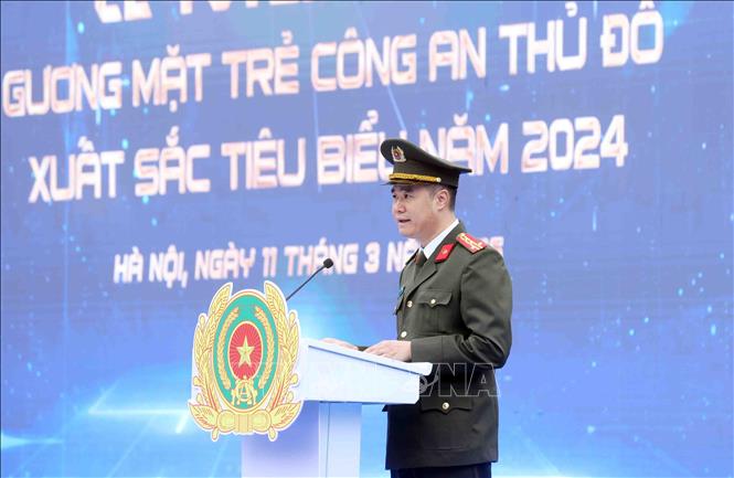 Đại tá Nguyễn Ngọc Quyền, Phó Giám đốc Công an thành phố Hà Nội phát biểu. Ảnh: Phạm Kiên - TTXVN