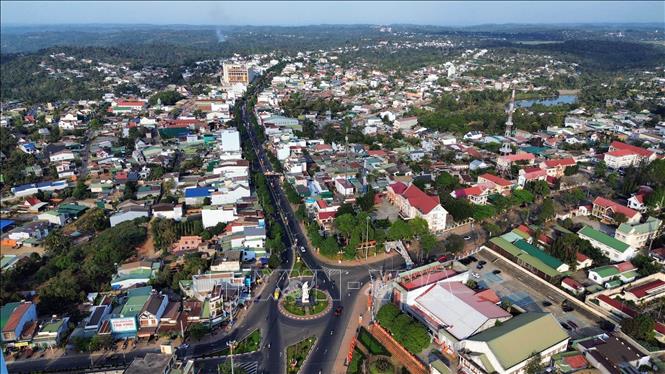 Trung tâm thị trấn Đắk Mil, huyện Đắk Mil, tỉnh Đắk Nông 50 năm sau ngày giải phóng. Ảnh: TTXVN phát